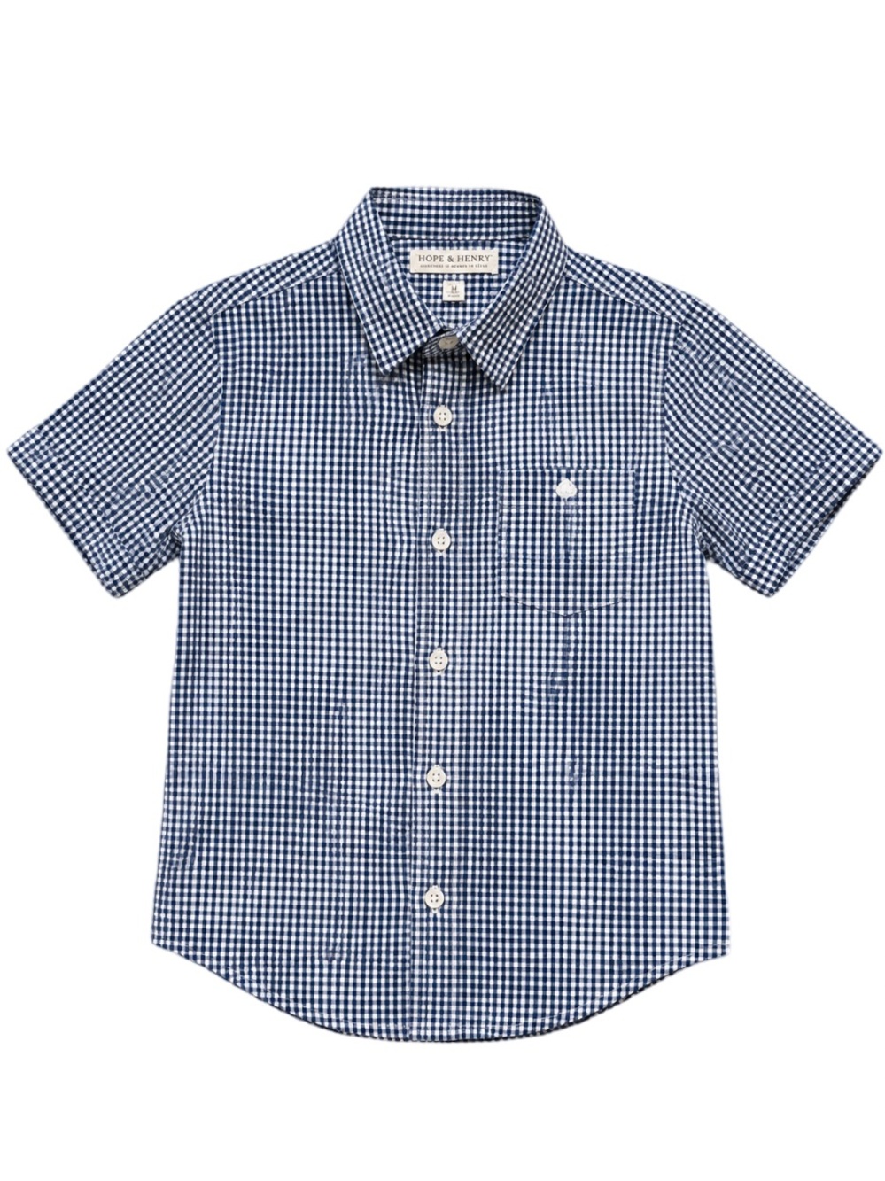 Hope & Henry Organic Cotton Blue White Gingham Button Up Shirt Boys Medium 7/8